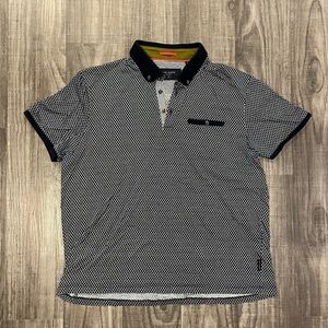 Ted Baker Men’s Geometric Print Polo Shirt – Navy & White – Smart Casual Style